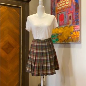 Plaid pleated wool mini skirt
